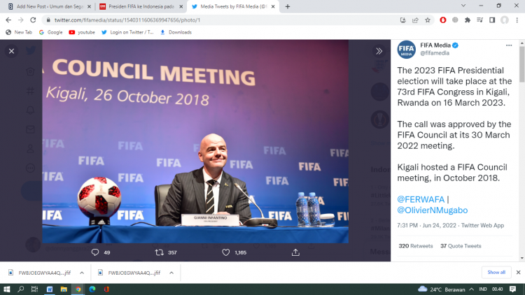 Presiden FIFA Gianni Infantino. (Foto : FIFA)