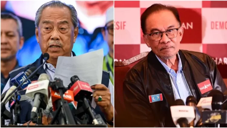 Muhyiddin Yassin dan Anwar Ibrahim. Foto : CNA