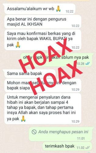 Pesan whatsapp yang dilakukan penipu dengan menggunakan nama sekda Tanjabbar